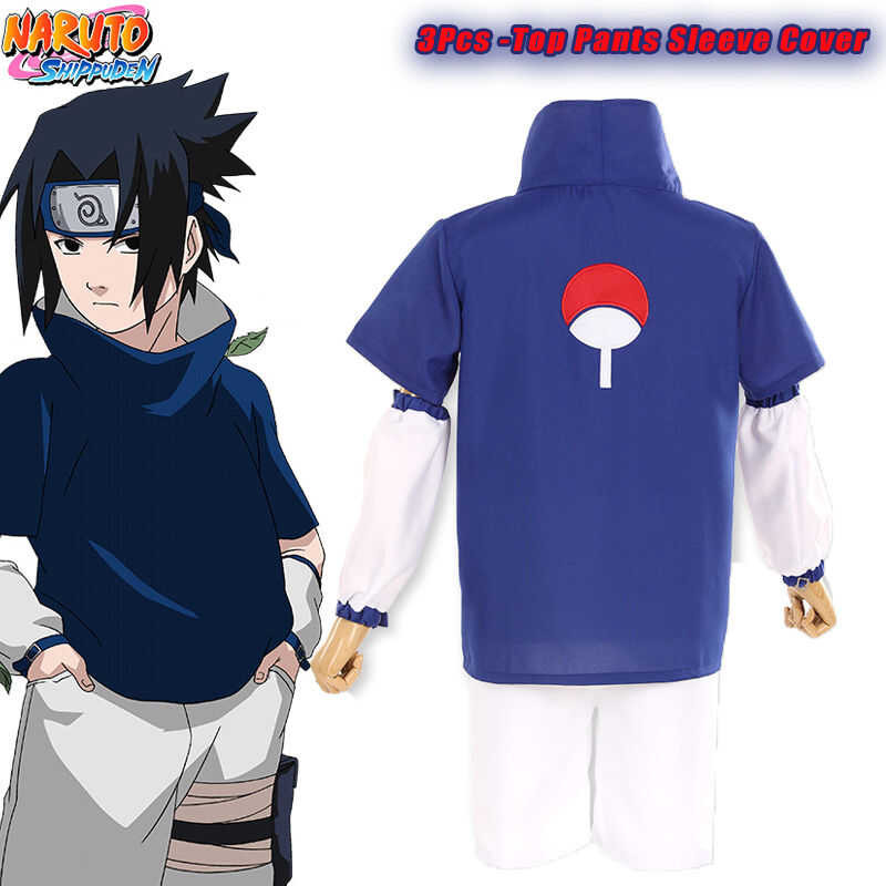 LY Anime Naruto Uchiha Sasuke Cosplay Costume For Adults Man Sasuke Uniform Blue Top Shorts Cuff Sl