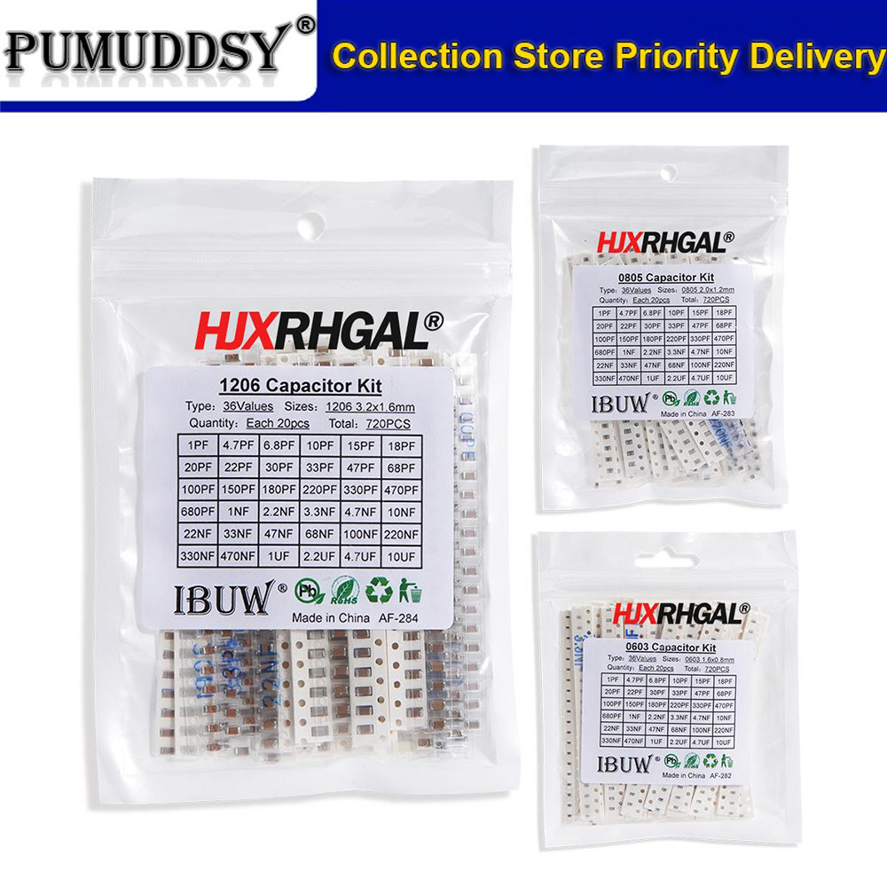 36 ค่า 1pF-10uF ตัวเก็บประจุอิเล็กทรอนิกส์ชุด 1206 SMD ตัวเก็บประจุเซรามิกชุดแยก 22PF 47PF 22NF 100NF 2.2UF 4.7UF 0603 0805