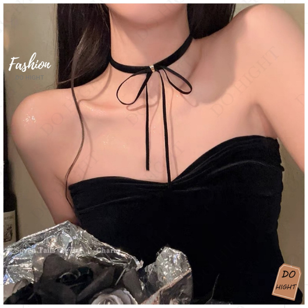 พร้อมส่ง มีเก็บเงินปลายทาง สร้อยคอโชคเกอร์ มี 2 สี สายรอบคอยาว 36 ซม. แนวแฟชั่นเกาหลี : Do hight