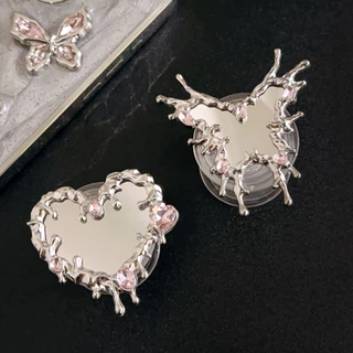 Luxury Love Heart กระจกผีเสื้อโทรศัพท์ Grip Tok Griptok ที่วางเกาหลีสําหรับอุปกรณ์เสริม IPhone ที่วางโทรศัพท์สากล