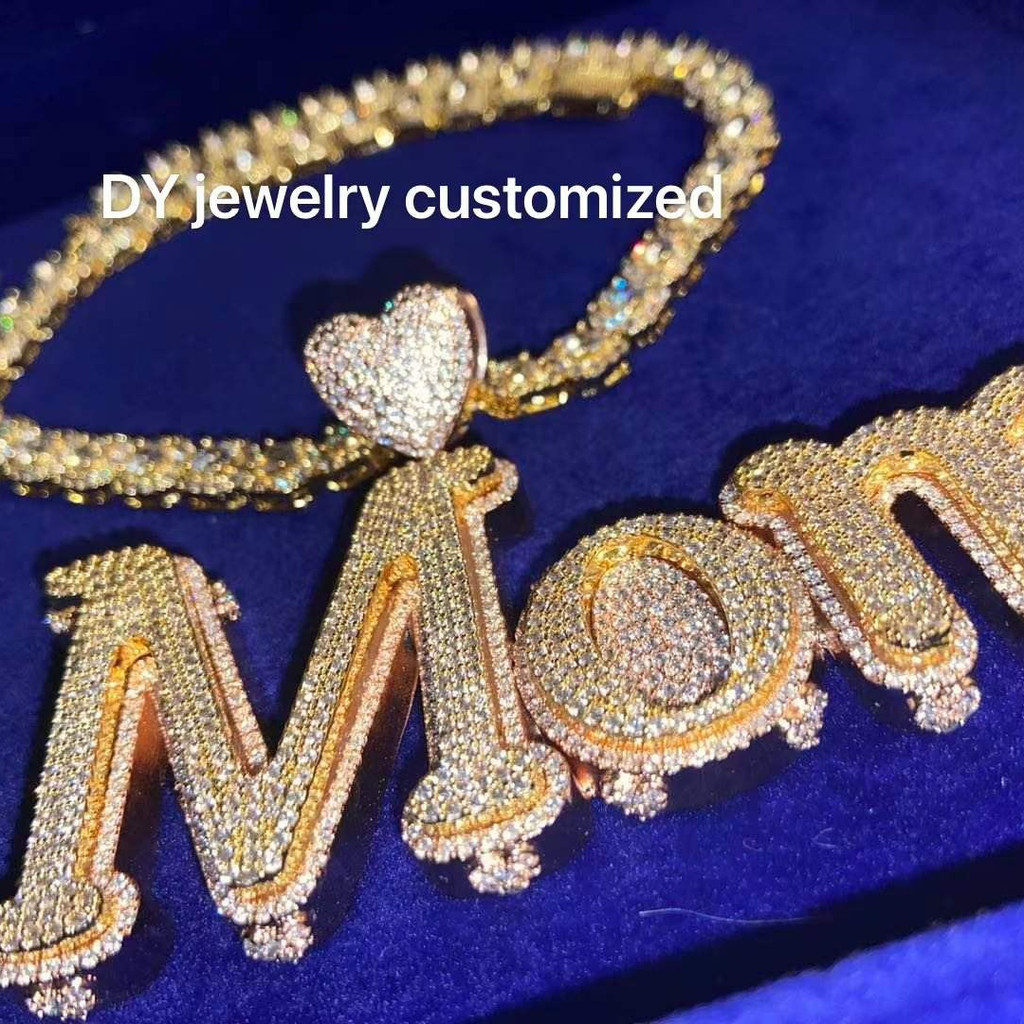 New Design Personalized Custom Diamond Heart Letters Pendant Necklace Custom Ice Chain Necklace Cha
