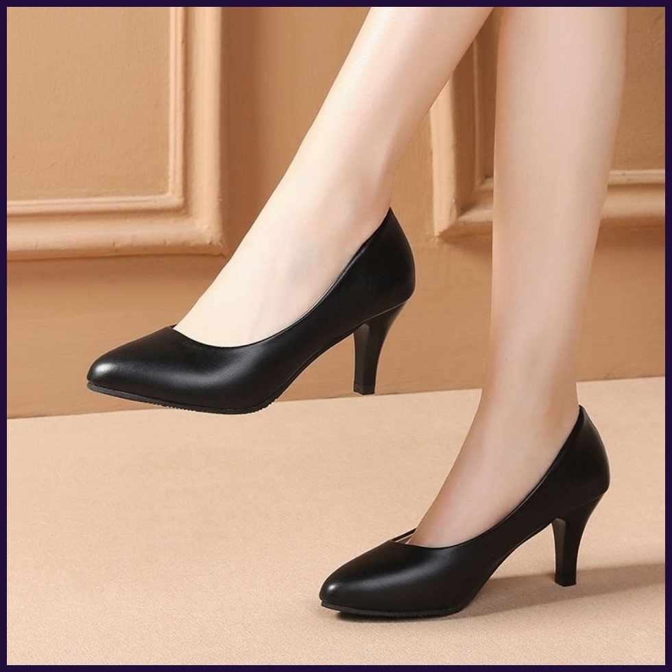 34-41รองเท้าส้นสูงสีดําผู้หญิงเกาหลีแฟชั่นสํานักงานชุดทํางานทนทานสวมใส่สบายรองเท้าทํางานมืออา