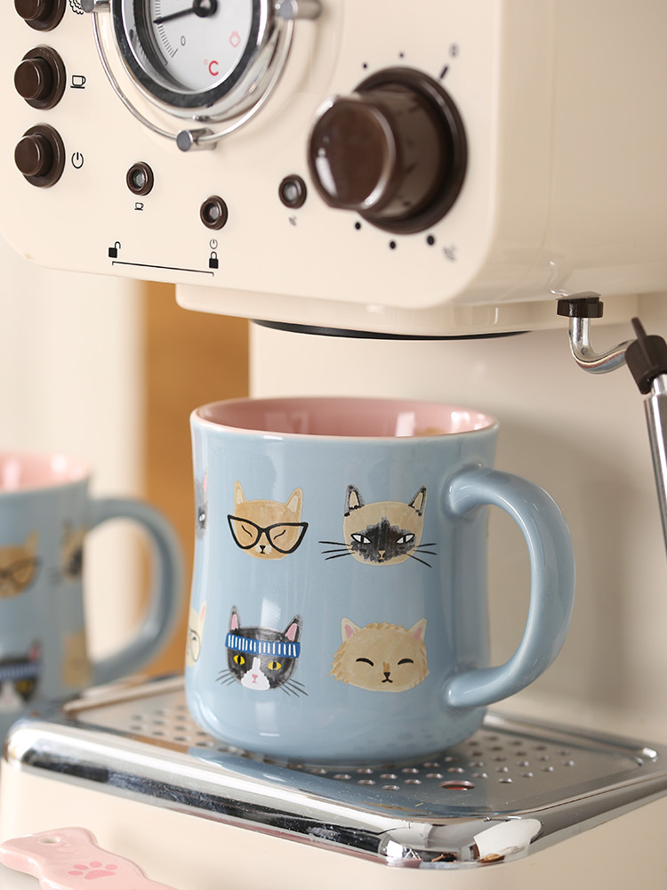 Piaji ถ้วย Cat's Secret Alliance Cute Cat Cat Cat Coffee Cup Coffe Cup Cup Cerated Water Water Wate