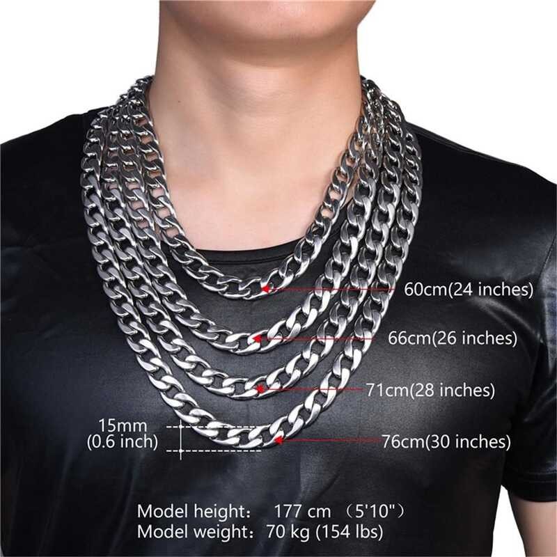 ▣ U7 15 มิลลิเมตรคิวบาสร้อยคอผู้ชาย 18 พันทองชุบ/316L สแ