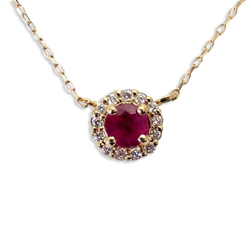 [ใหม่] K18 สร้อยคอ จี้เพชรทับทิม [I2-11]
