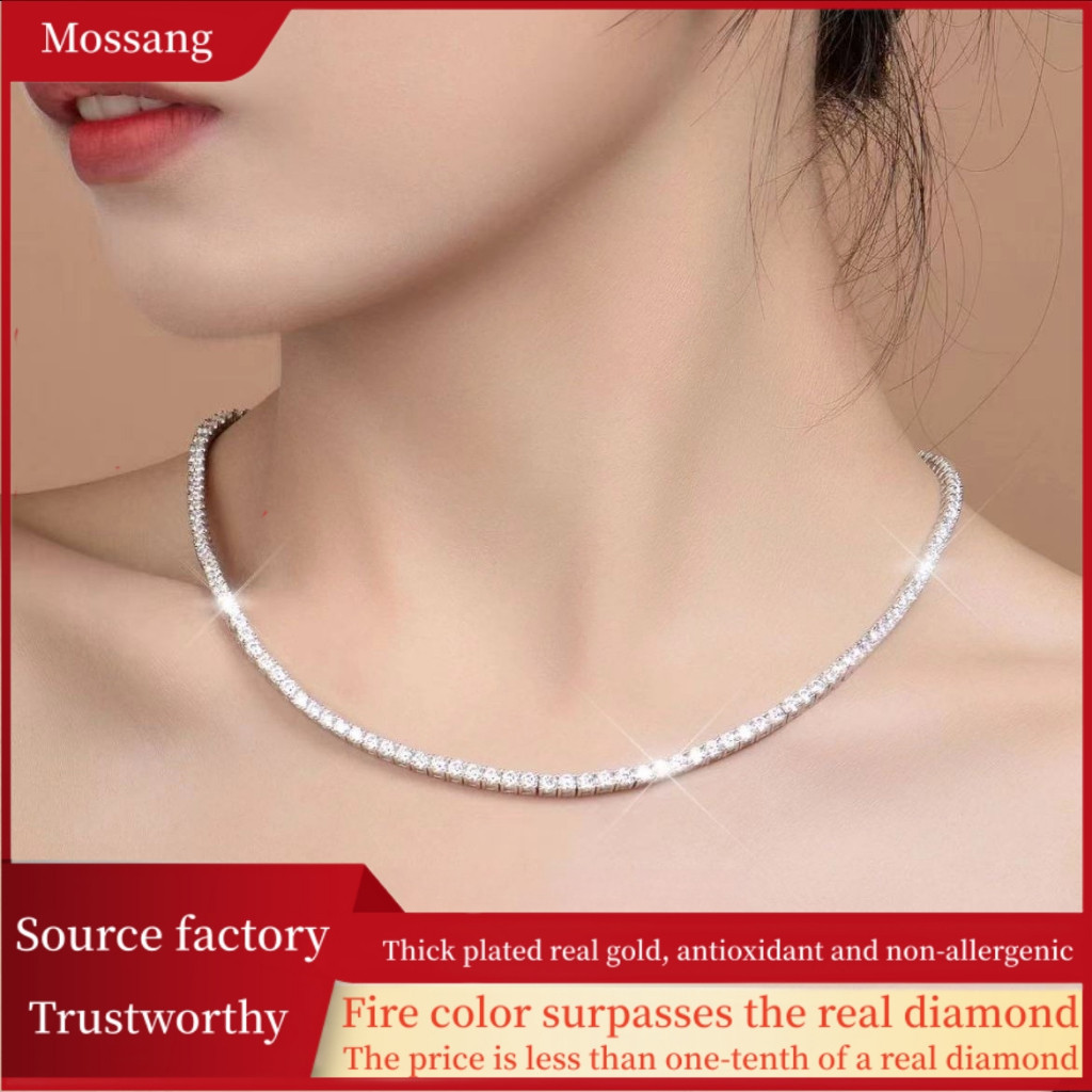[โรงงานเซอร์] 100% Moissanite Galaxy Full Moissanite สร้อยคอเงินสเตอร์ลิงหนา Platinum Plated AU750