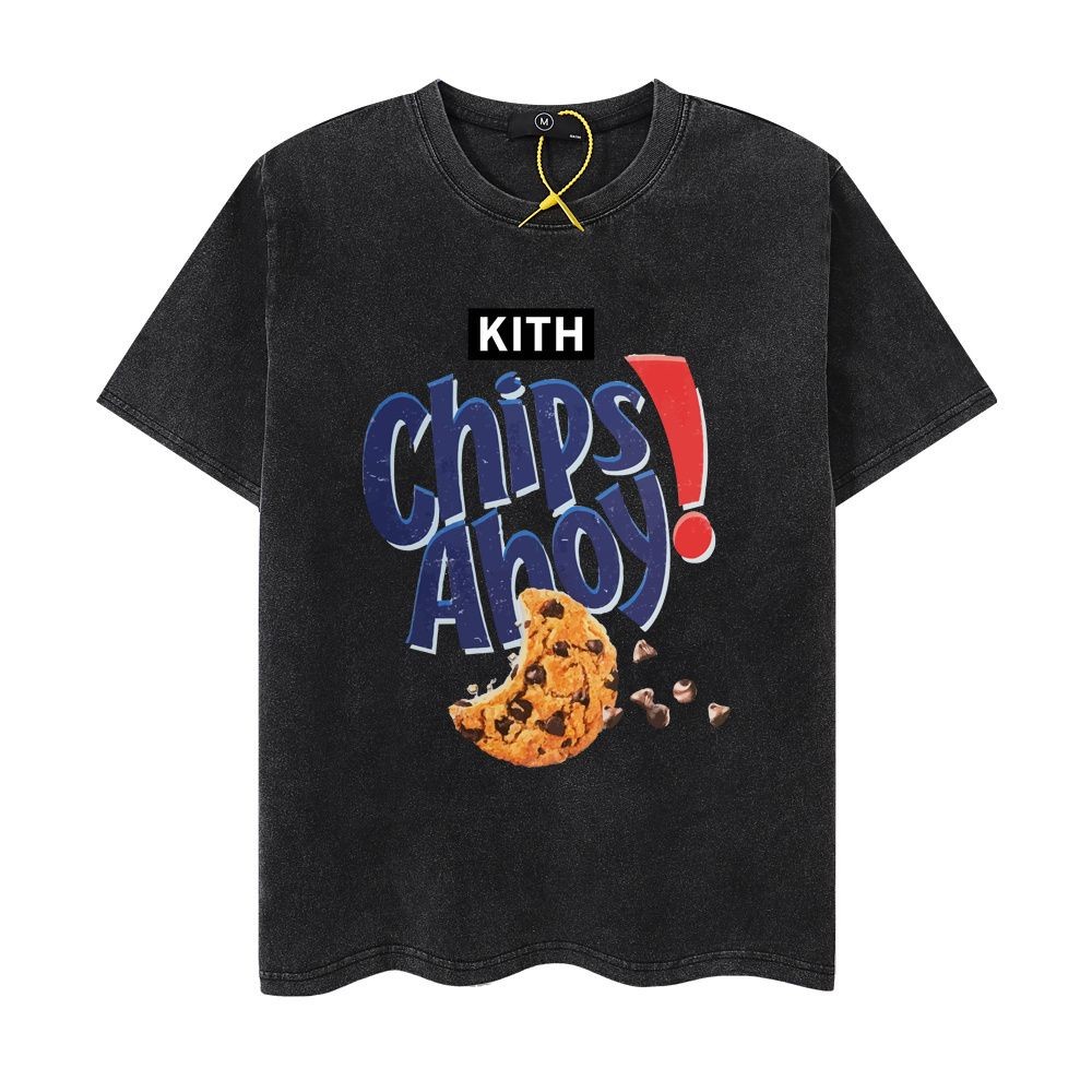 Kith-Treats-Chips-Ahoy-Vintage Washing And Aged Chocolate Chip Cookies เสื้อยืดแขนสั้นสําหรับผู้ชายแ
