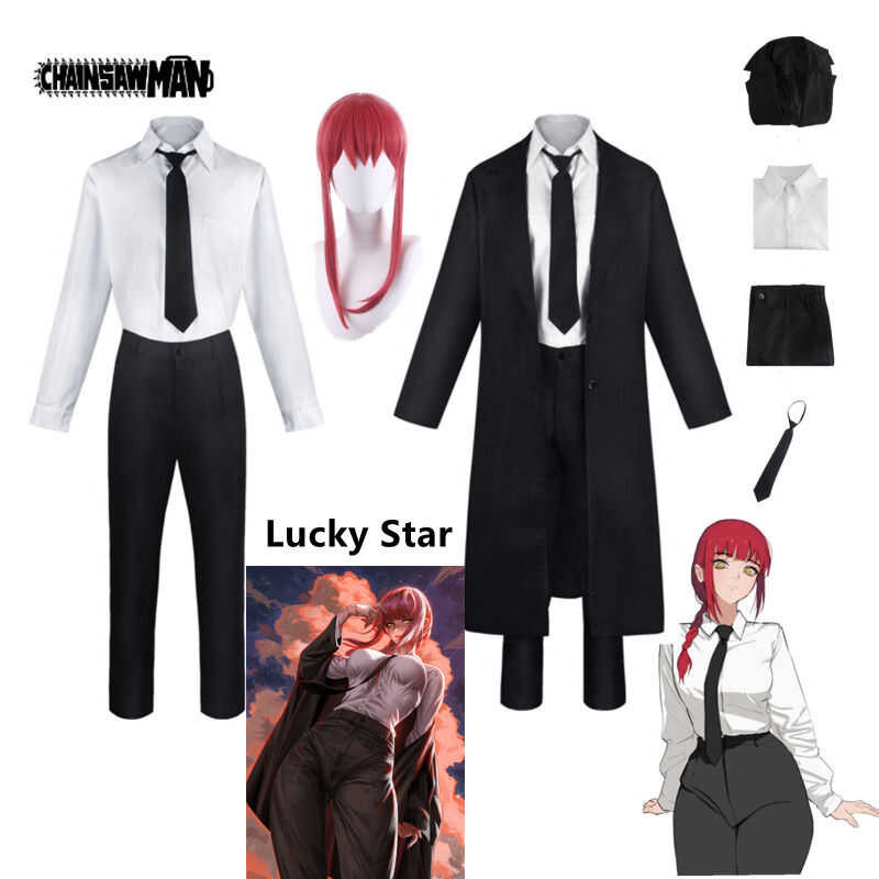 LY Makima ชุดคอสเพลย์ อะนิเมะ Chainsaw Man สีดํา เทรนช์เชิ้ต เนคไทน์ กางเกง มากิมะ วิกผม ยาว สีแดงอ