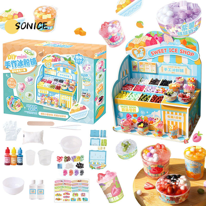 DIY ทําขนมชุดสาวแกล้งทําเล่นของเล่นเด็ก Sensory Play Kit Ice Jelly Stand Pretend Playset Make ชุดขนมของคุณเองสําหรับเด็ก Miniature ICE Jelly ทําชุด DIY แกล้ง