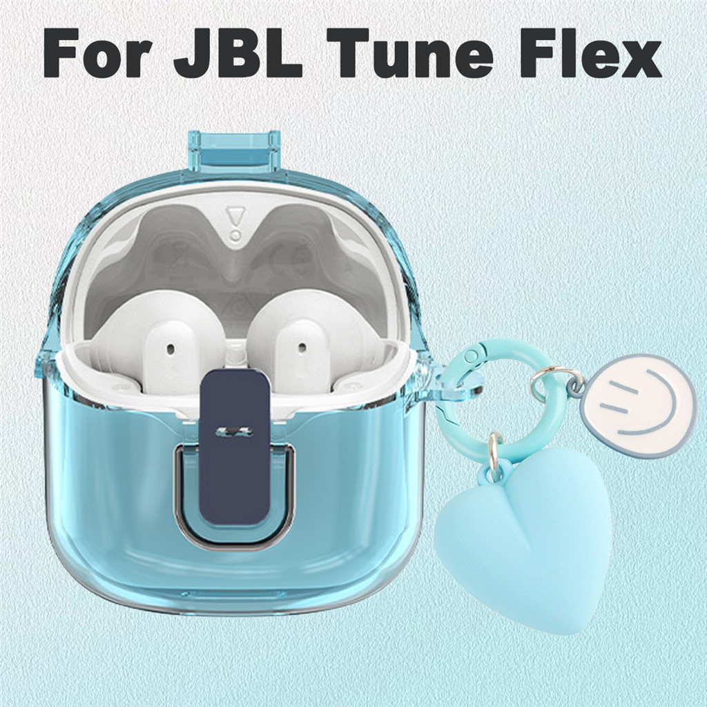 น่ารัก Love Smiley โปร่งใส Drop-proof หูฟังป้องกันกรณีสําหรับ JBL Tune Flex พร้อมพวงกุญแจ