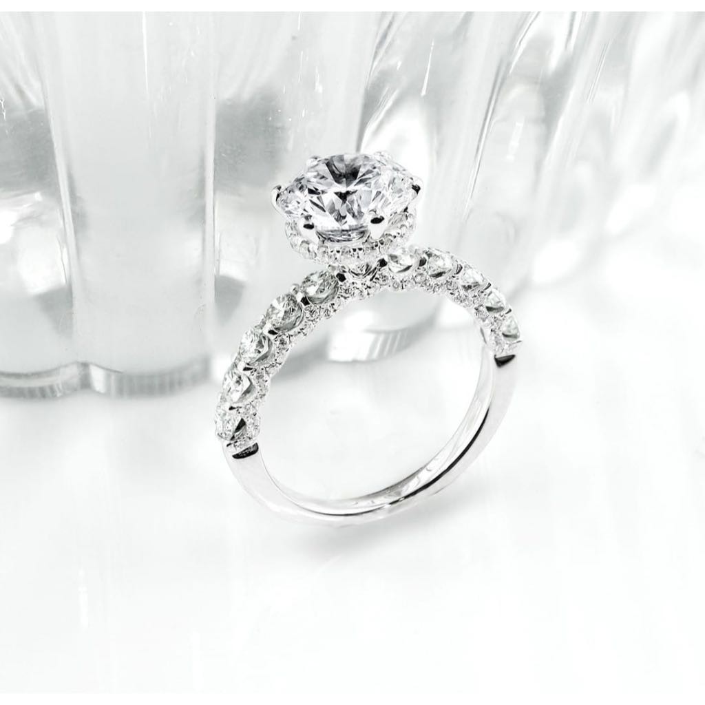 แหวนเพชร 4.3 ct Round Lab Grown Diamond Solitaire Hidden Halo Ring - White Gold 14K พร้อมใบรับรอง I