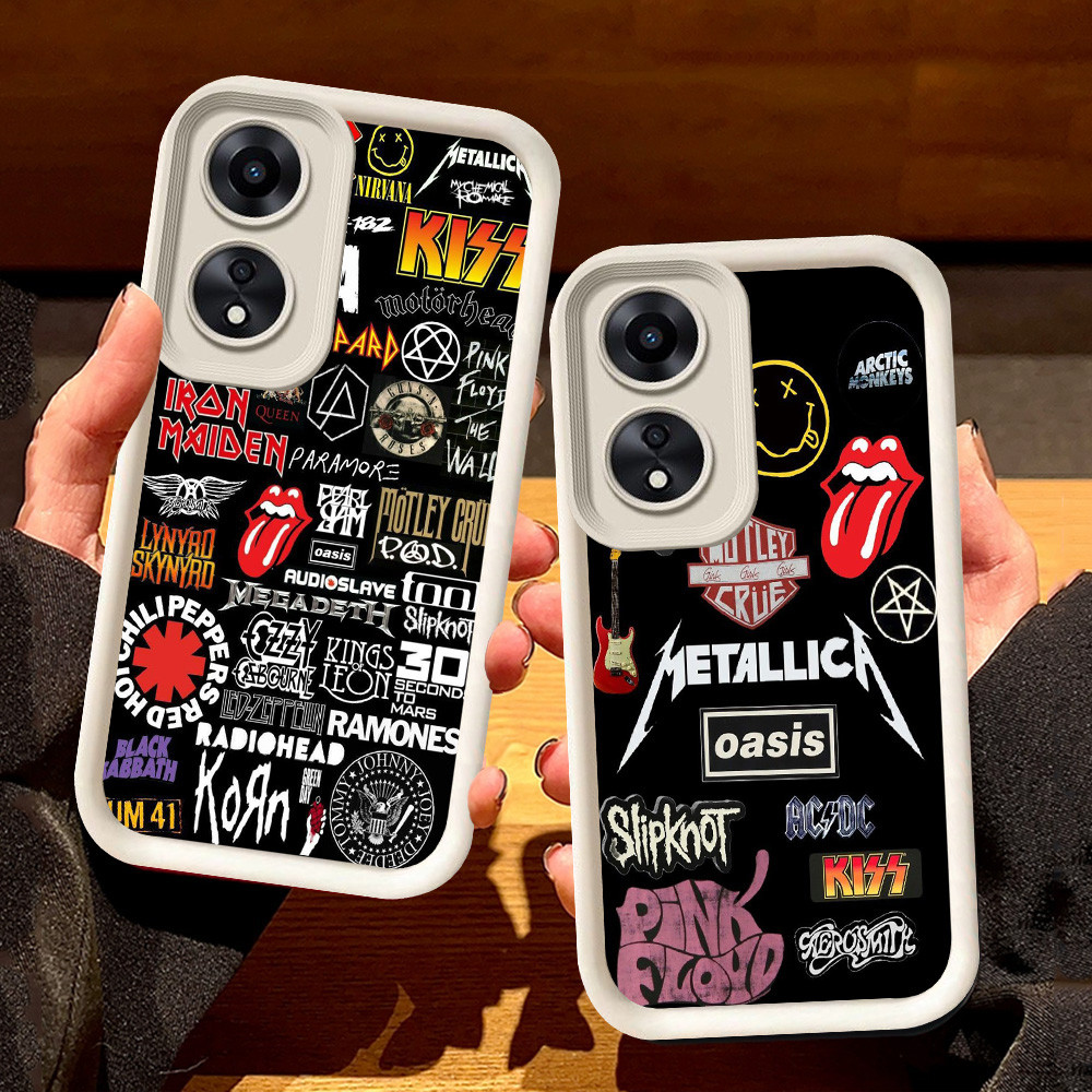 เคสสีขาวสําหรับ OPPO A98 A17K A18 A58 A38 A60 A78 A17 5G S20 Rock Band