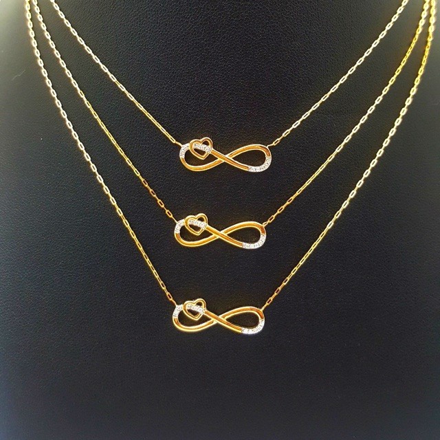 สินค้ามือหนึ่งใหม่ สร้อยคออินฟินิตี้ ทองคำแม้ 9k (37.5%) ฝังเพชรแท้กุหลาบ 10 เม็ด 0.03 ct. ความยาว