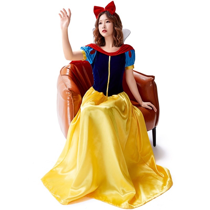 เจ้าหญิงสโนว์ไวท์คอสเพลย์เครื่องแต่งกายสําหรับผู้หญิงชุดยาวกับเคปฮาโลวีนคริสต์มาสพรรคชุดประสิทธิภาพเสื้อผ้าชุด - รูปที่ 4