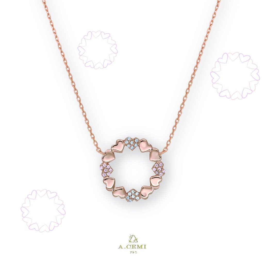 A.CEMI Heart Bouquet Necklaceสร้อยคอเงินแท้ ชุบทอง 18K โรสโกลว์