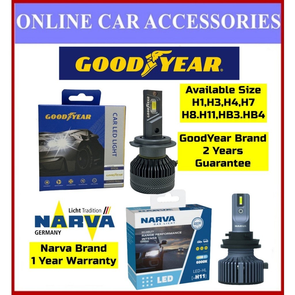 (รับประกัน 2 ปี) GoodYear LED หรือ Narva Range Performance ไฟหน้ารถ LED 12V 24V H1 H37 H8 H11 HB4 HB