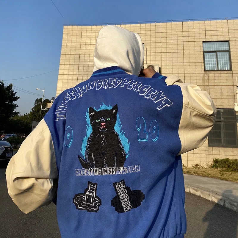 ❤️ Jaket Baseball ผู้ชายผู้หญิงเย็บปะติดปะต่อกันไฮสตรีท