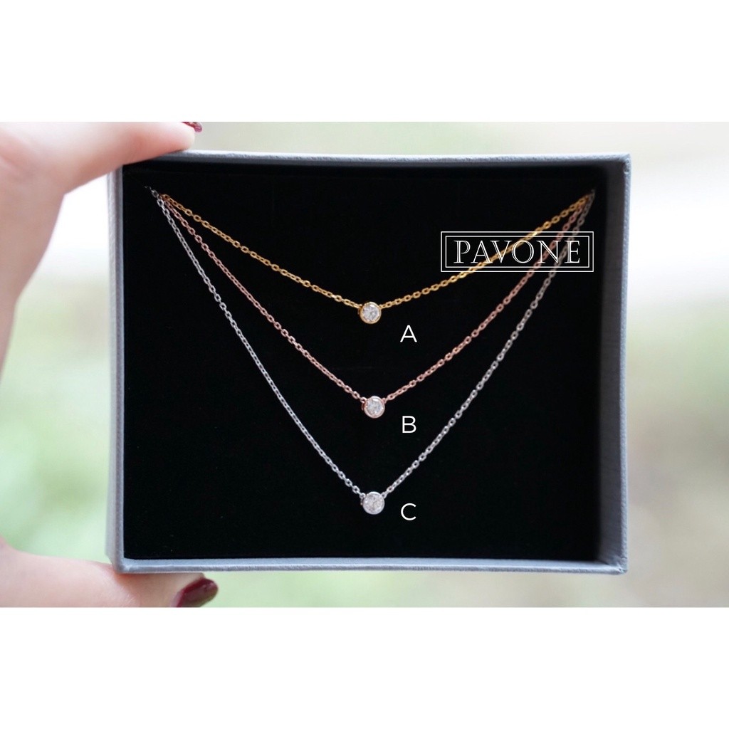 Pavone Jewelry สร้อยคอเงินแท้ จี้กลมเล็ก ฝังเพชร CZ เลือกชุบทอง18k / ทองคำขาว / โรสโกลด์ (NCL0012)