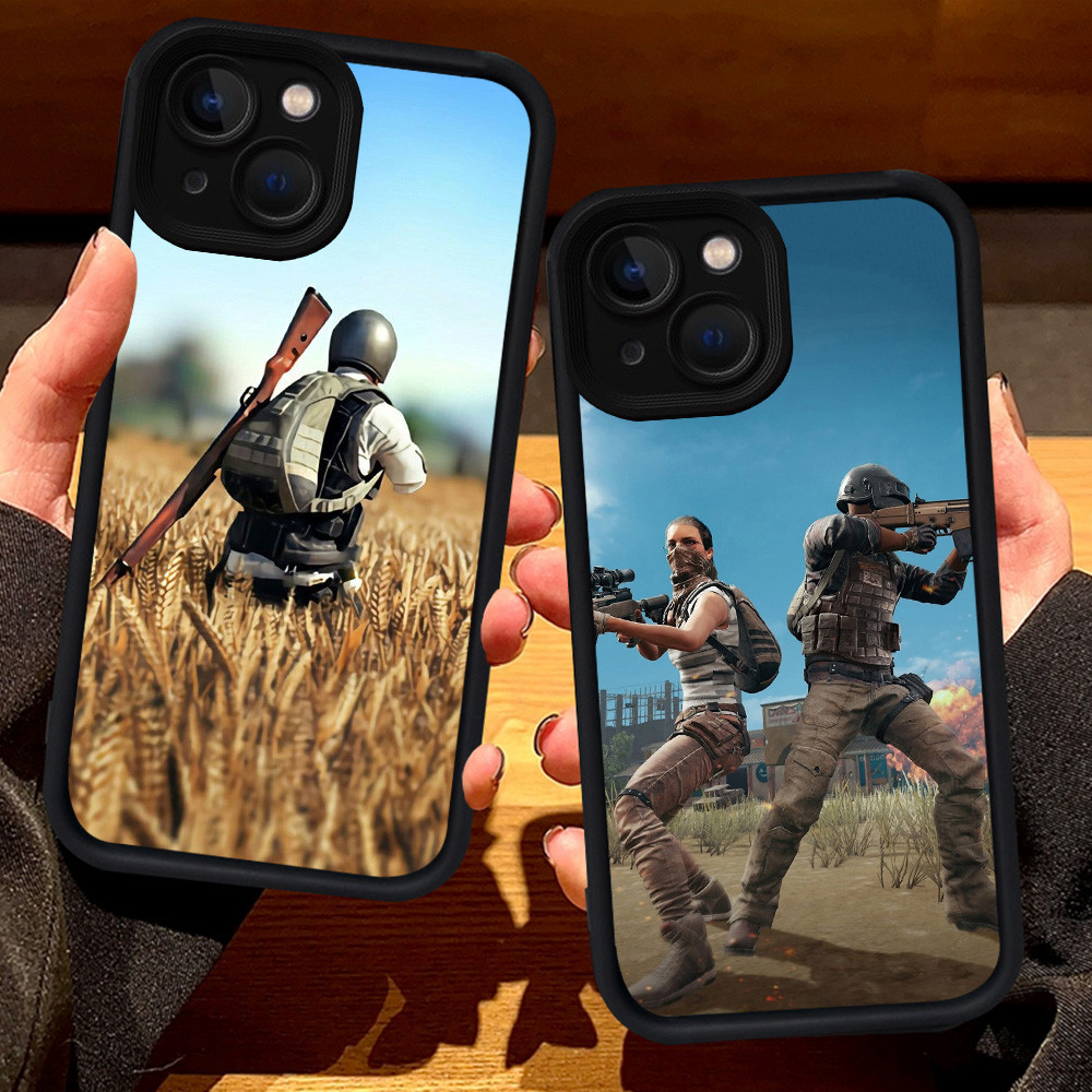 S44 PUBG Game Casing สําหรับ iPhone 8 13 6s 6 7 14 Pro Max Plus สีดํา