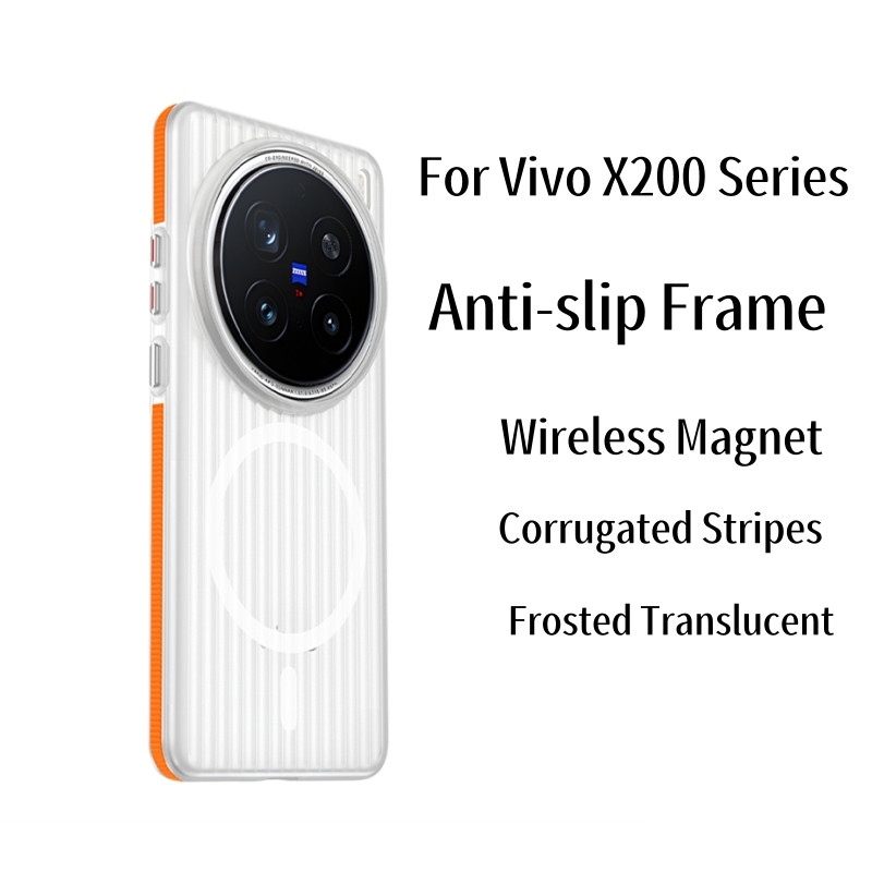 Anti slip Stripe เคสแม่เหล็กสําหรับ Vivo X200 Pro Mini Casing Ice Matte รู้สึกโปร่งแสงอะคริลิคปกแข็งกันกระแทก