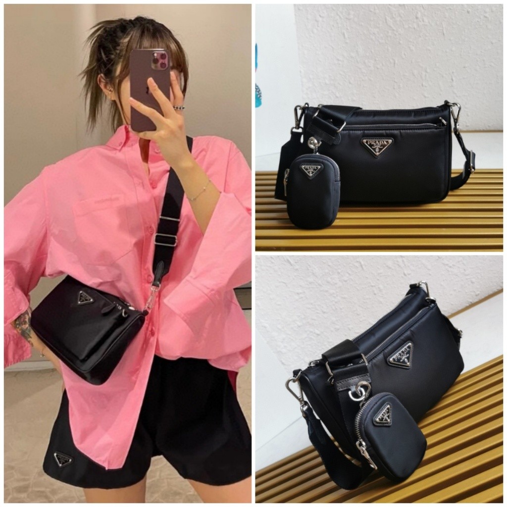 Pre order ราคา5100 Pr@da 1BH168 กระเป๋าสะพายข้าง Nylon หนังแท้ Size23*16*5.5cm