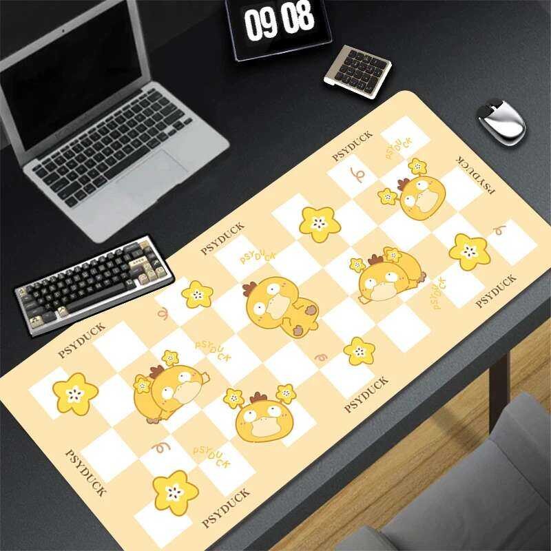 Kawaii ญี่ปุ่นอะนิเมะเมาส์ Pad PC สีเหลือง Star Duck Gamer ตู้คีย์บอร์ดพรม XXL P-pokemon P-psyduck Mousepad ขนาดใหญ่น่ารักโต๊ะ Mat