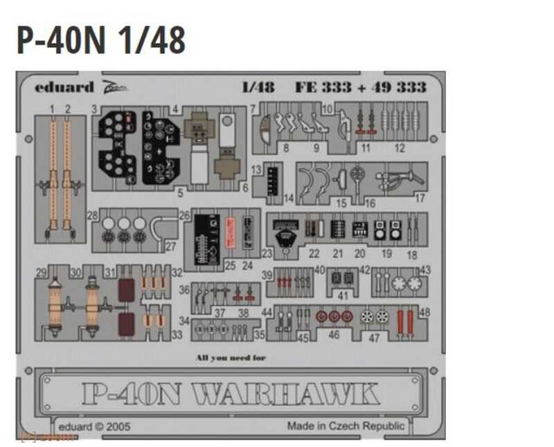 Eduard FE333 1/48 P-40N ห้องนักบินสี PE พร้อมฮาเซกาวะ