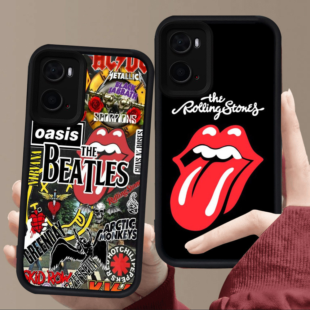 E77 แฟชั่น Rock Band สําหรับซิลิโคนสีดํา OPPO A57 A96 A76 A57e A77 A36 A57s A77s