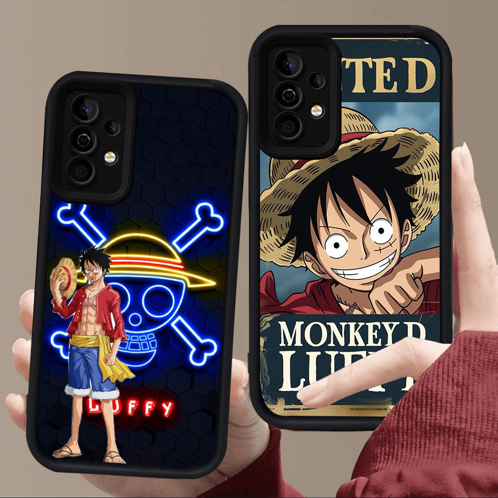 SAMSUNG E81 One Piece LuffyสําหรับซิลิโคนสีดําSamsung A05S A35 A24 A04s A16 A14 A56 A34 S25 Ultra A2