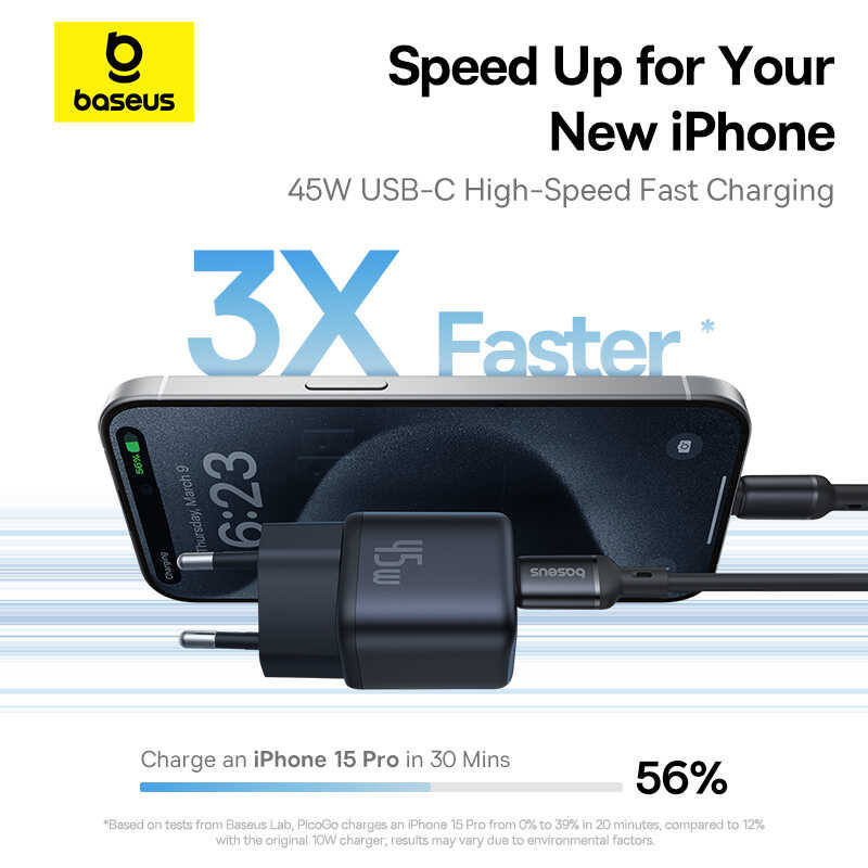 ❥ Baseus 45W Pdสําหรับiphone 16 Pro Max Gan Chargerประเภทc USB Chargerแบบพก