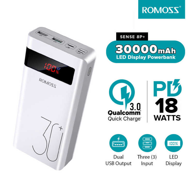 ❤ 【Cod+การจัดส่งในประเทศไทย】Romoss 8+ 8P+ / Sense 8F /Sense 8Pf 30000Mah Pd20w พาวเวอร์แบงค์ Or
