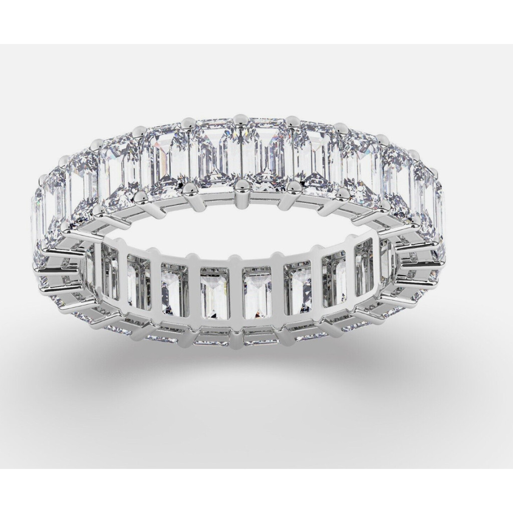 แหวนเพชรแถว ทองคำขาว 9K Emerald 3.7 ct Lab Grown Diamond Eternity Ring - White Gold 9K พร้อมใบรับรอ