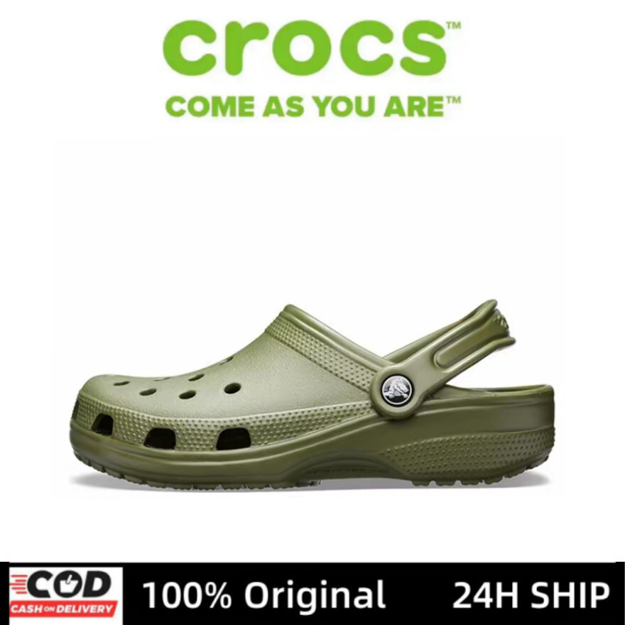 Crocs คลาสสิก Clog EVA กองทัพสีเขียว Unisex แนวโน้มกลางแจ้งรองเท้า Unisex 10001-309