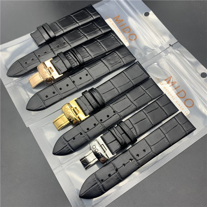 สายหนังแท้ทดแทนใหม่ Mido สายนาฬิกาหนังแท้ Belencelle 40th Anniversary Pin Buckle M027407อามี