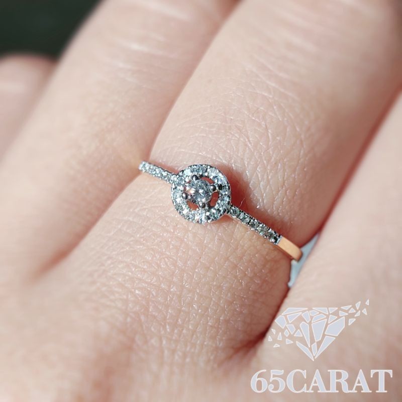 65Carat - แหวนเพชรแท้ เพชรน้ำ100 แหวนทองแท้9K{37.5%}  รหัสR121