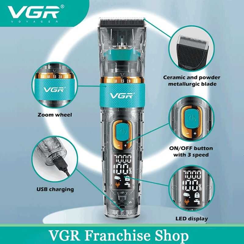 ❤ VGR 695แบบชาร์จมืออาชีพผม T Rimmer สำหรับผู้ชายไร้สายเคราผม Clipper ผมไฟฟ้าเครื่องตัดปรับ3มอเ