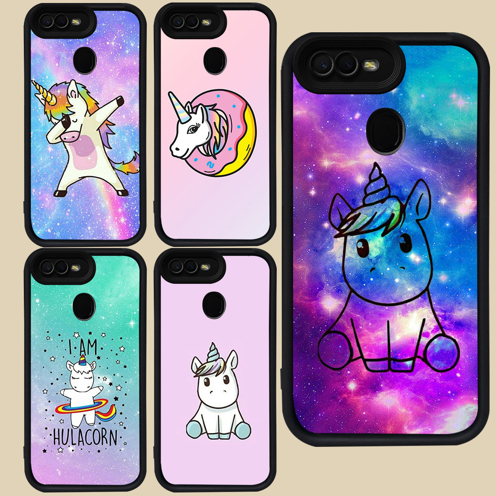 ปลอกสีดําสําหรับ OPPO F5 A3S A12E F9 A12 F7 A1K A5S A5 A7 A12s Pro R85 ยูนิคอร์นน่ารัก