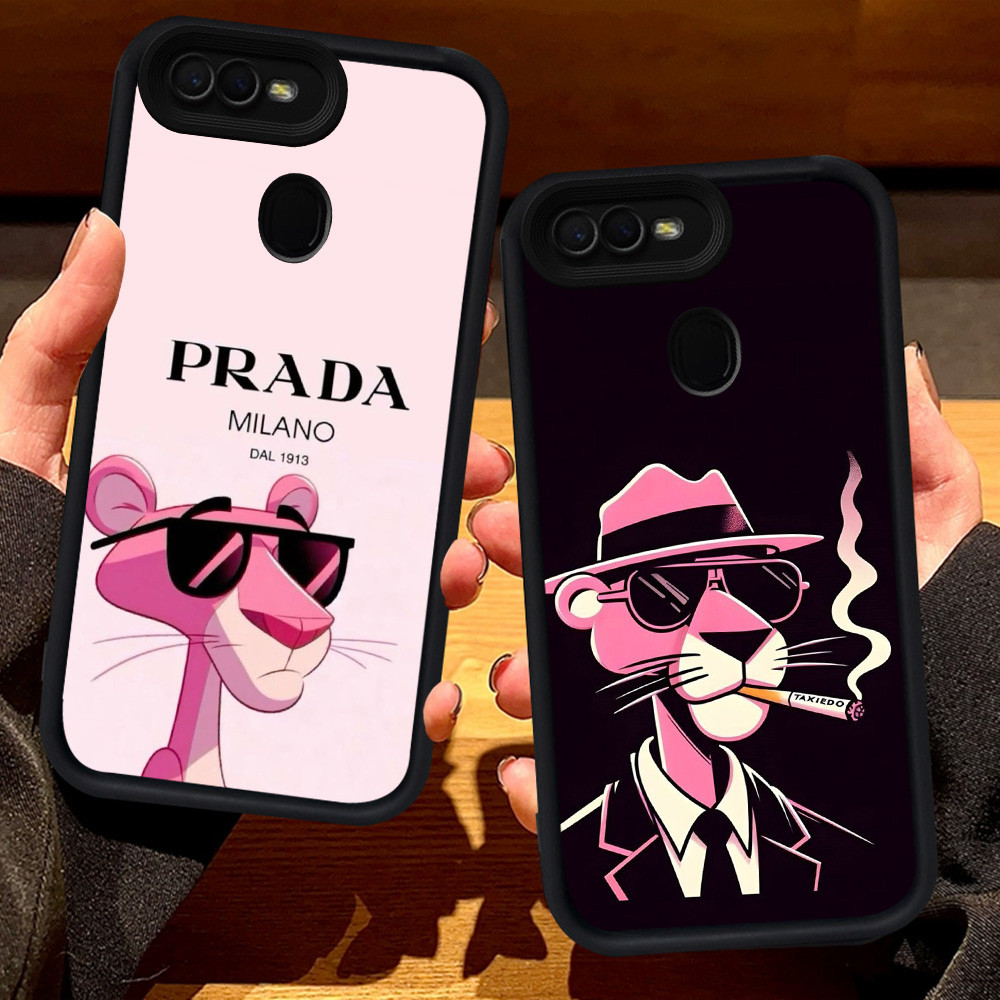 S95 Pink Panther Casing สําหรับ OPPO A1K A7 F7 A5S A11K F5 A5 A12 A12s A12E A3S F9 Pro สีดํา