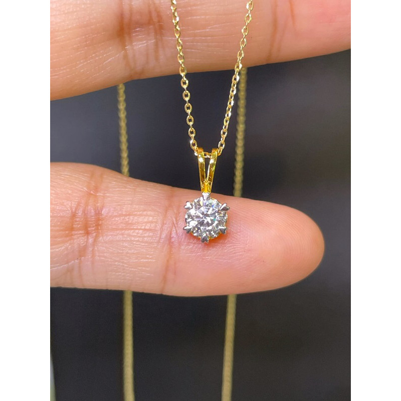 ผ่อน 0% สร้อยคอพร้อมจี้กลม เพชรเม็ด 0.50 ct ทอง 9k