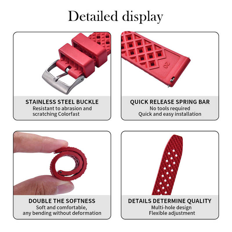 ❤️ รังผึ้งคุณภาพสูงกันน้ํา FKM ยางสายนาฬิกา 20Mm22mm QUICK