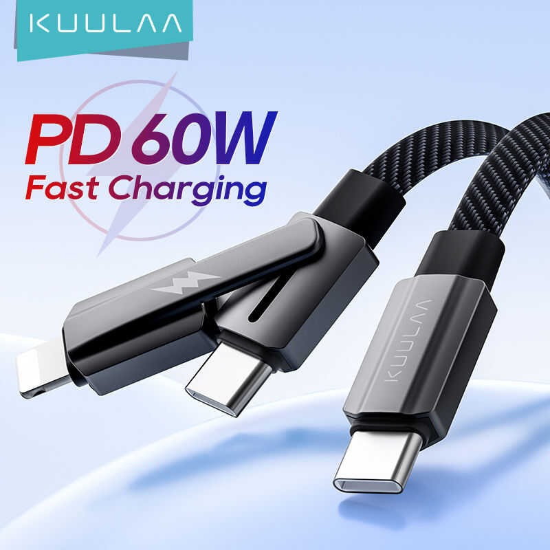 ❤ KUULAA C 3-In-1Usb-C 60W Usb-C Charger Cable To Lighing & Type-C Multi-Cable Fast Charging Da