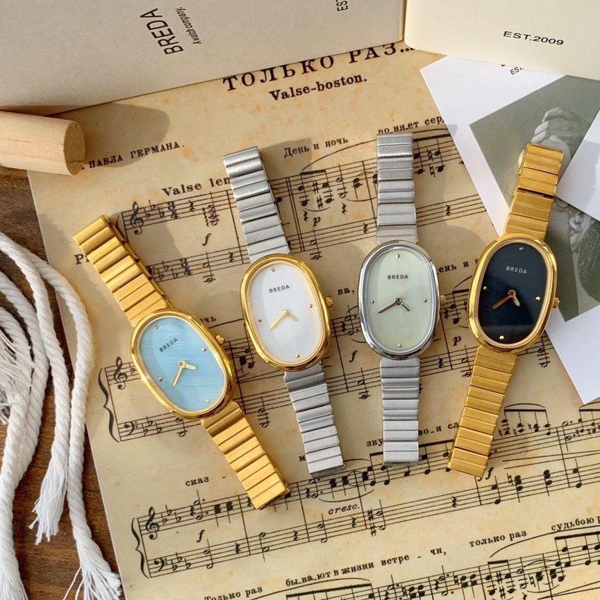 ($ ยอดนิยม $) นาฬิกา Breda สำหรับผู้หญิงอย่างเป็นทางการของแท้ย้อนยุครูปไข่เย็นสไตล์เฉพาะนาฬิกาควอตซ