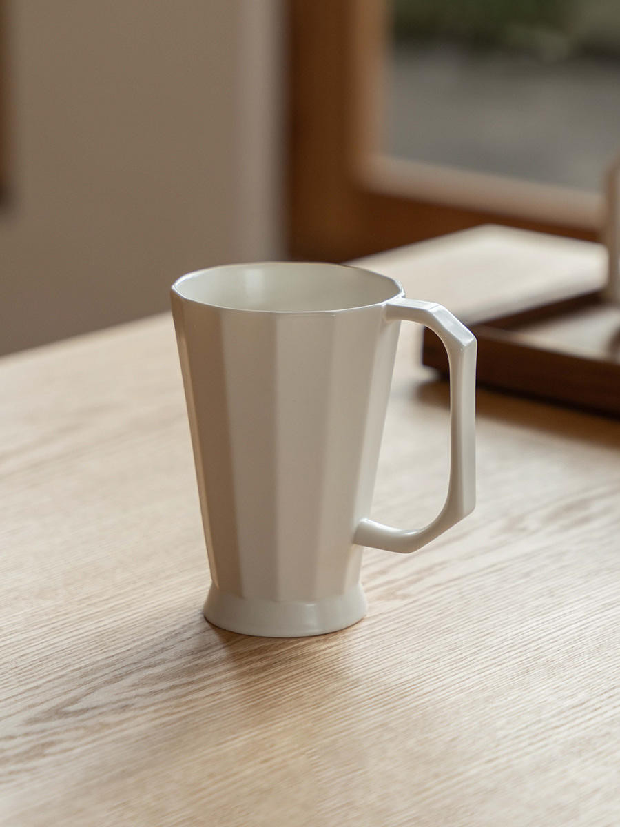Mumo Wooden Wooden Wooden Handle Cup Pure White Dehua White Porcelain Beer Cup Cup Coffee Coffee Si