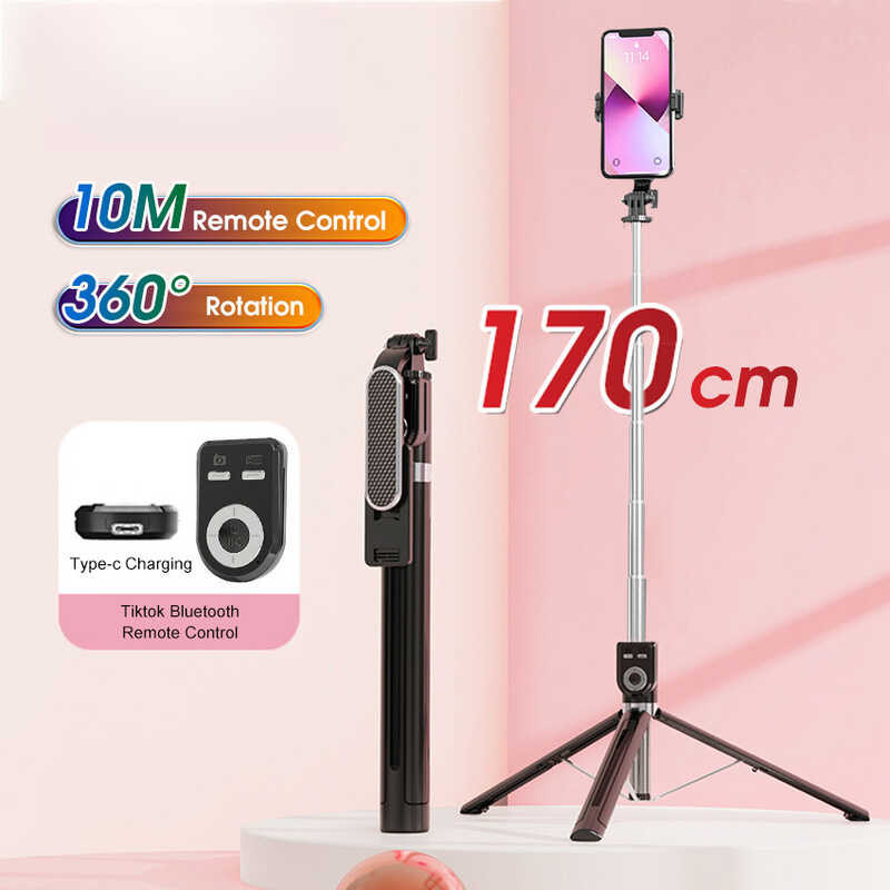 ❤ ขาตั้งกล้อง1.7M ยาว Stick Tiktok ชาร์จรีโมทคอนล Bluetooth Self Timer Rod แบบพับถ่ายทอดสดสนับส