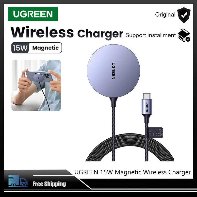 ❤ UGREEN ที่ชาร์จแบตเตอรี่โทรศัพท์ที่ชาร์จแบบไร้สายไร้สายแม่เหล็ก15w ที่ชาร์จสำหรับไอโฟน1514 13