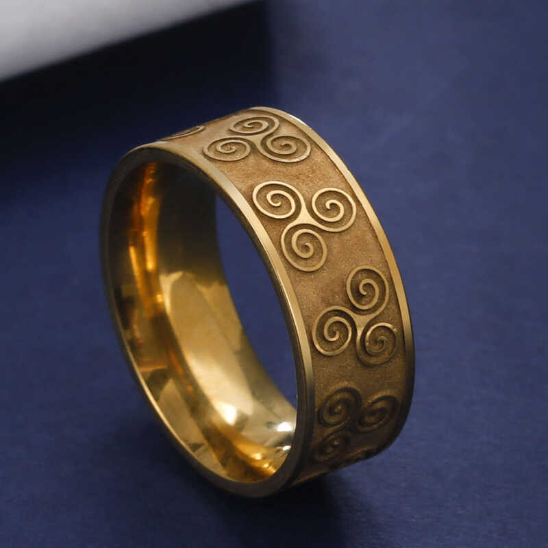 ▣ Dawapara Triskelion Triskele Symbol Ring Triple Spiral Amulet Religious Gift 8Mm Width Men R