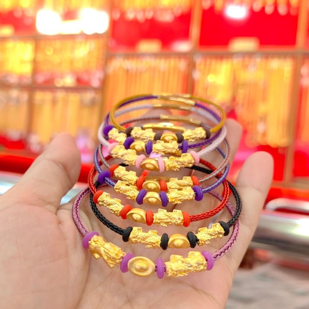 ข้อมือสลิง ปี่เซียะคู่+ก้อนทอง 99.99% น้ำหนักทองรวม 0.55-0.65g ทำพิธี นำเข้าจากฮ่องกง ถูกที่สุด ส่ง