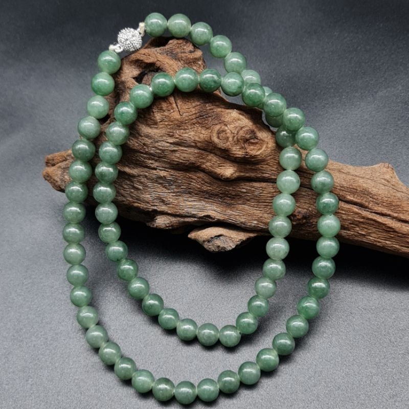 สร้อยคอหยกแท้ เกรดคุณภาพ มีใบเซอร์รับรอง Jadeite Type A (ขนาด 9 มิล) (94.91 g)