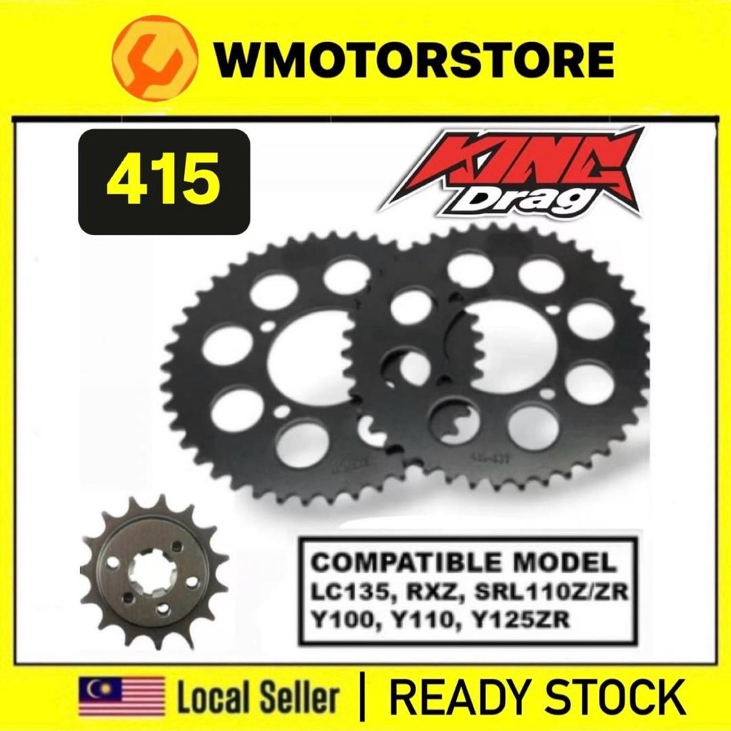 KINGDRAG 415 LC135 Y15 RXZ Y125 SRL 110 BLACK SERIES SPROCKET FULL REAR FRONT 4 LUBANG BELAKANG DEPAN HITAM RKM
