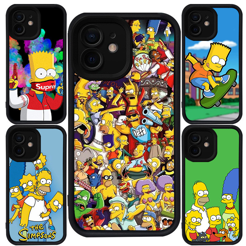 เคสสําหรับ iPhone XR XS 12 Mini X 11 15 Pro Max ซิลิโคนสีดํา M-69 Bart Simpson